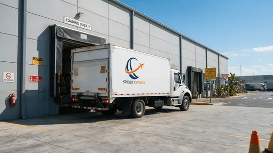 Spidex delivery vehicles staged at a depot