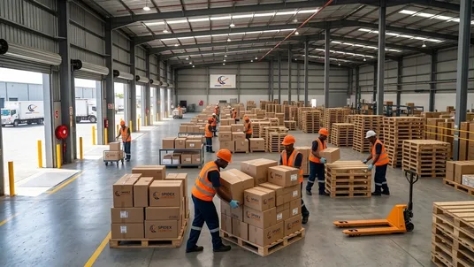 Warehouse floor with sorted parcels
